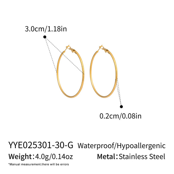 Wholesale Women's Minimalist Geometric Stainless Steel Vacuum Real Gold Plated Hoop Earrings