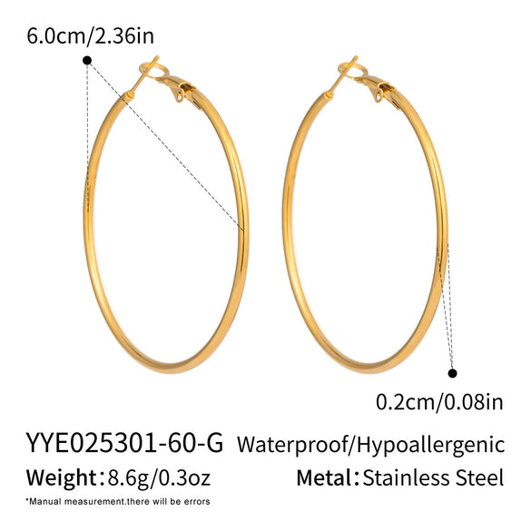 Wholesale Women's Minimalist Geometric Stainless Steel Vacuum Real Gold Plated Hoop Earrings