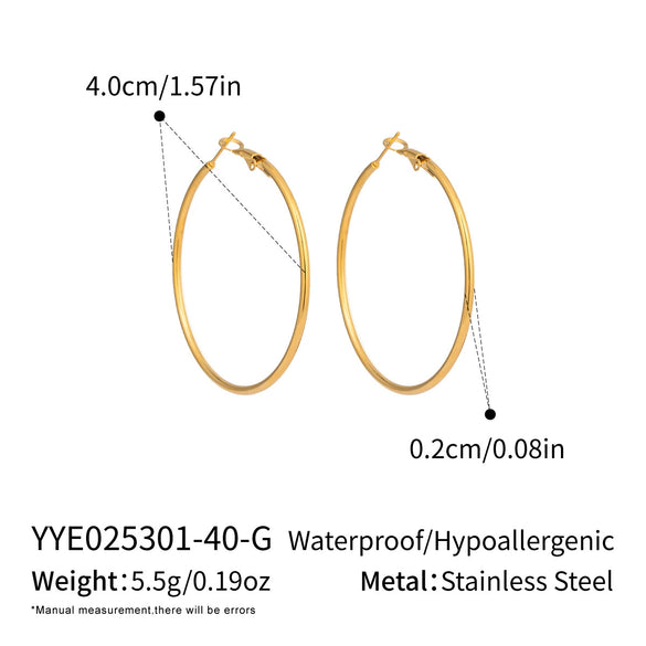 Wholesale Women's Minimalist Geometric Stainless Steel Vacuum Real Gold Plated Hoop Earrings