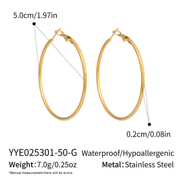 Wholesale Women's Minimalist Geometric Stainless Steel Vacuum Real Gold Plated Hoop Earrings
