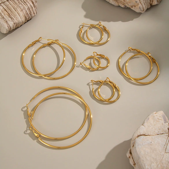 Wholesale Women's Minimalist Geometric Stainless Steel Vacuum Real Gold Plated Hoop Earrings