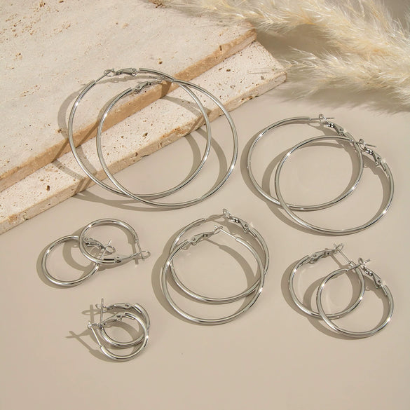 Wholesale Women's Minimalist Geometric Stainless Steel Vacuum Real Gold Plated Hoop Earrings