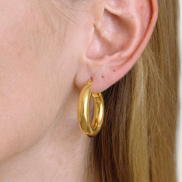 Wholesale Women's Minimalist Geometric Stainless Steel Vacuum Real Gold Plated Hoop Earrings
