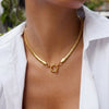 Wholesale Women's Minimalist Geometric Stainless Steel Vacuumplated 18K Gold Spring Clasp Pendant Snake Bone Fishing Line Chain Necklace