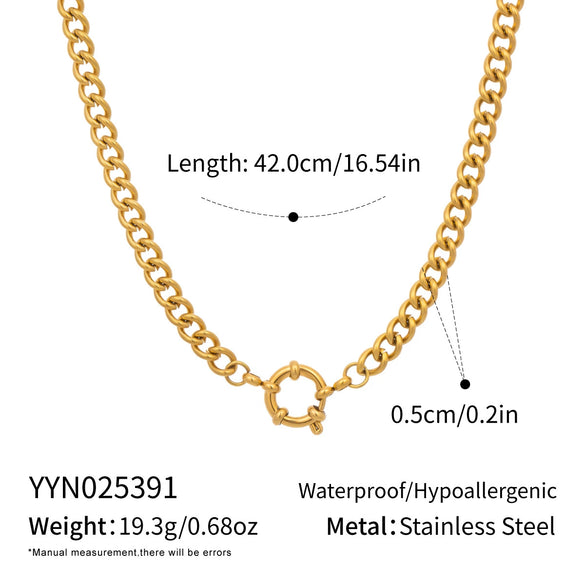 Wholesale Women's Minimalist Geometric Stainless Steel Vacuumplated 18K Gold Spring Clasp Pendant Snake Bone Fishing Line Chain Necklace