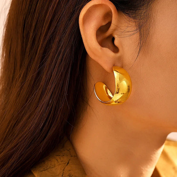 Wholesale Women's Minimalist Geometric Titanium Steel Electroplated Cshaped Wide Glaze Earrings