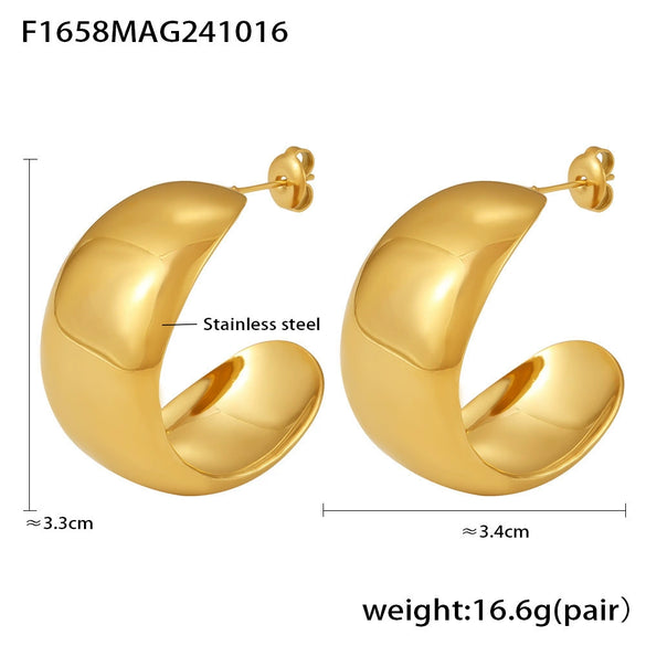 Wholesale Women's Minimalist Geometric Titanium Steel Electroplated Cshaped Wide Glaze Earrings