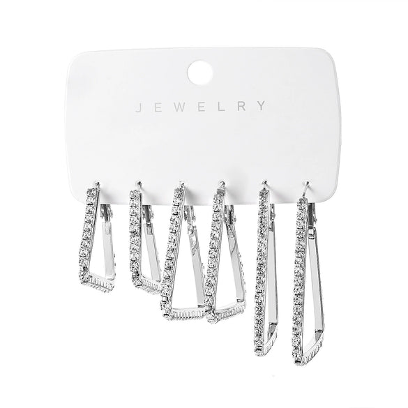 Wholesale Women's Minimalist Geometric Triangle Earring Set With Diamond Studded Copper And Iron Electroplated