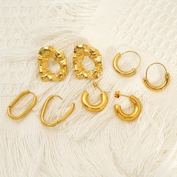 Wholesale Women's Minimalist Geometric Ushaped Titanium Steel Electroplated Earrings And Ring