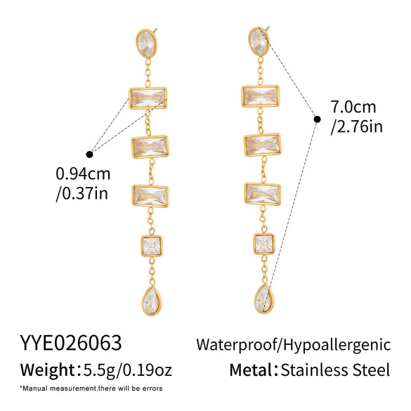 Wholesale Women's Minimalist Geometric White Zircon Tassel Earrings In 18K Gold Plated Stainless Steel