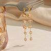 Wholesale Women's Minimalist Geometric White Zircon Tassel Earrings In 18K Gold Plated Stainless Steel