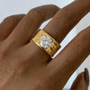 Wholesale Women's Minimalist Geometric Zircon Rings Made Of 18K Gold Stainless Steel With Pvd Furnace Vacuum Real Gold Plating