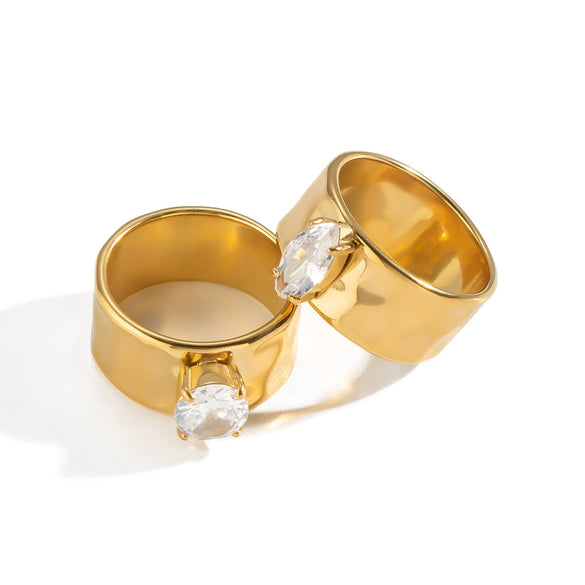 Wholesale Women's Minimalist Geometric Zircon Rings Made Of 18K Gold Stainless Steel With Pvd Furnace Vacuum Real Gold Plating