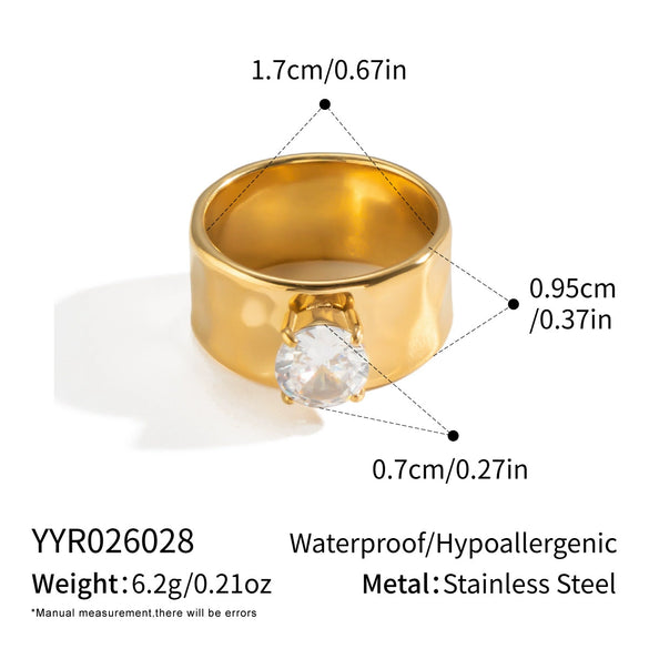 Wholesale Women's Minimalist Geometric Zircon Rings Made Of 18K Gold Stainless Steel With Pvd Furnace Vacuum Real Gold Plating