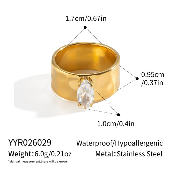 Wholesale Women's Minimalist Geometric Zircon Rings Made Of 18K Gold Stainless Steel With Pvd Furnace Vacuum Real Gold Plating