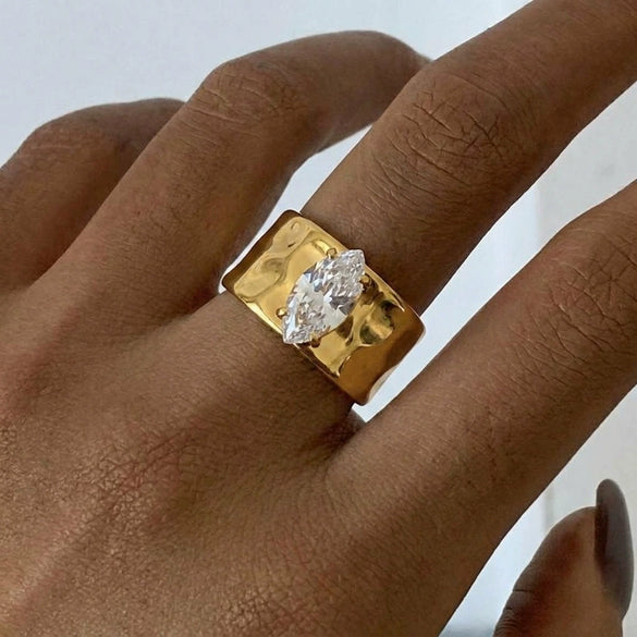 Wholesale Women's Minimalist Geometric Zircon Rings Made Of 18K Gold Stainless Steel With Pvd Furnace Vacuum Real Gold Plating