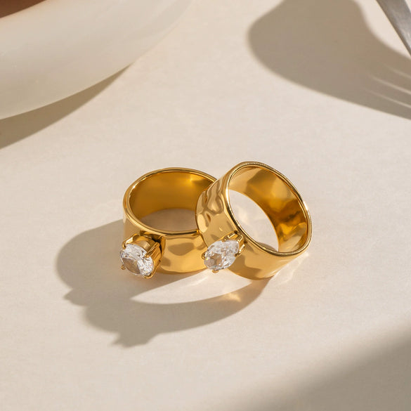 Wholesale Women's Minimalist Geometric Zircon Rings Made Of 18K Gold Stainless Steel With Pvd Furnace Vacuum Real Gold Plating