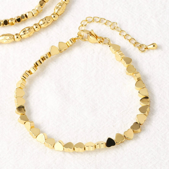 Wholesale Women's Minimalist Heartshaped Beaded Copper Bracelet 18K Gold Plated Electroplated