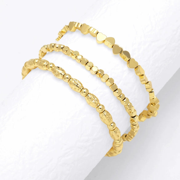 Wholesale Women's Minimalist Heartshaped Beaded Copper Bracelet 18K Gold Plated Electroplated