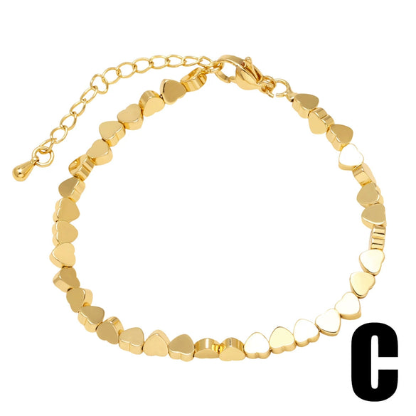 Wholesale Women's Minimalist Heartshaped Beaded Copper Bracelet 18K Gold Plated Electroplated