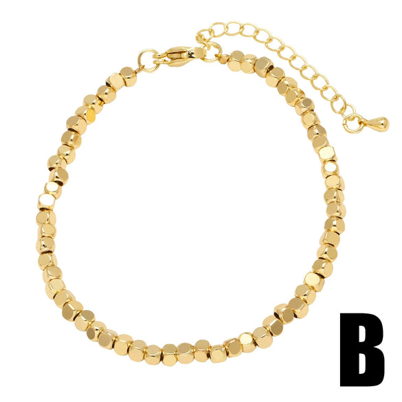 Wholesale Women's Minimalist Heartshaped Beaded Copper Bracelet 18K Gold Plated Electroplated