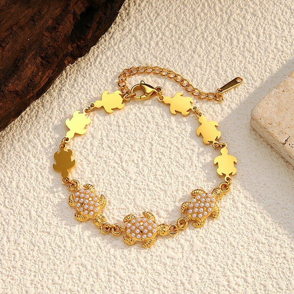 Wholesale Women's Minimalist Ins Style Bowshaped Inlaid Pearl Stainless Steel Electroplated Bracelet