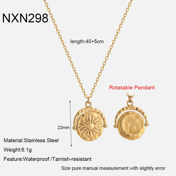 Wholesale Women's Minimalist Ins Style Geometric Drop Shape Stainless Steel 18K Gold Plated Rotatable Pendant Necklace With Oshaped Chain