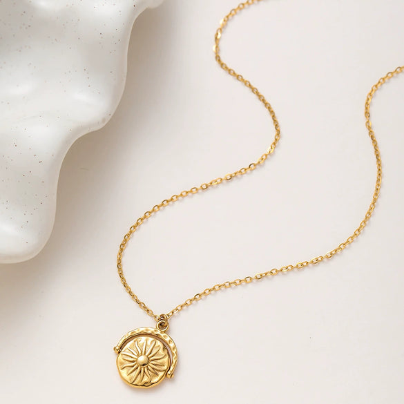 Wholesale Women's Minimalist Ins Style Geometric Drop Shape Stainless Steel 18K Gold Plated Rotatable Pendant Necklace With Oshaped Chain