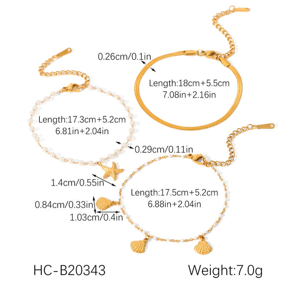 Wholesale Women's Minimalist Ins Style Geometric Stainless Steel Electroplated Bracelet Set With Shell And Starfish Pendant