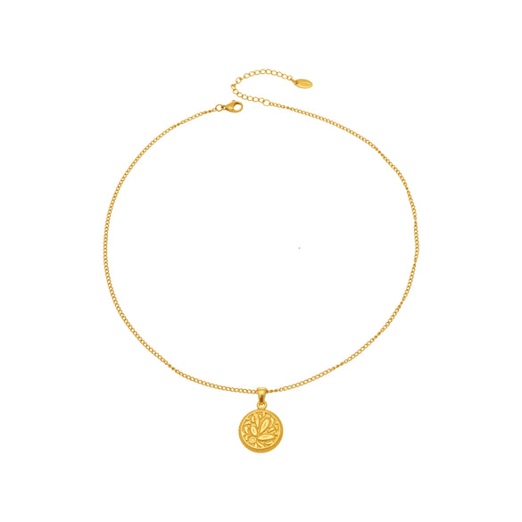 Wholesale Women's Minimalist Light Luxury Geometric 3D Wing Round Pendant Necklace Stainless Steel 18K Gold Plated