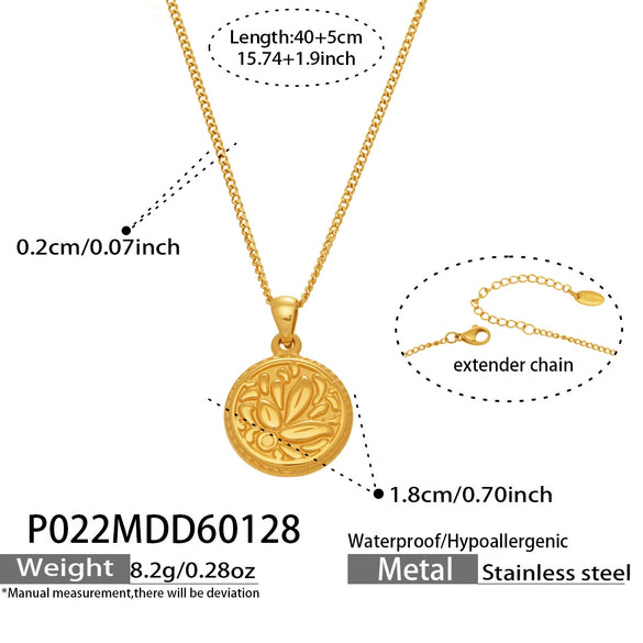 Wholesale Women's Minimalist Light Luxury Geometric 3D Wing Round Pendant Necklace Stainless Steel 18K Gold Plated