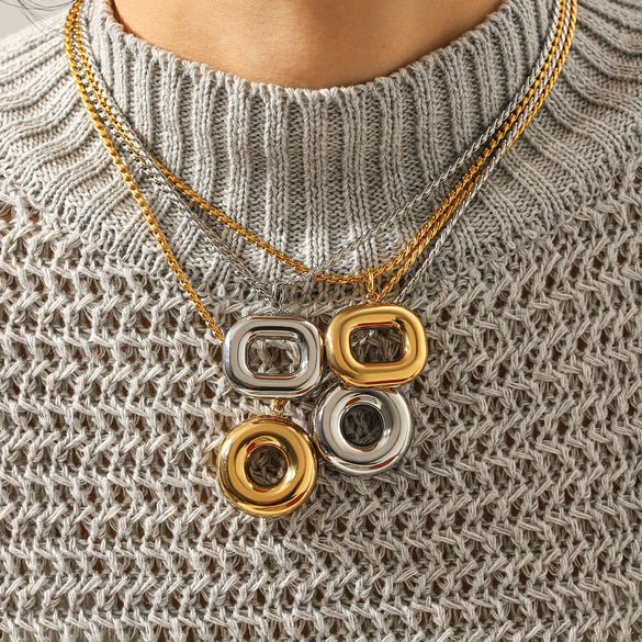 Wholesale Women's Minimalist Luxury Ins Style Geometric Stainless Steel Electroplated Pendant Necklaces With Twist Chain