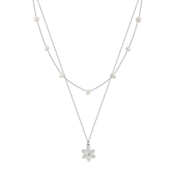 Wholesale Women's Minimalist Natural Geometric S925 Sterling Silver Pearl Double Layer Necklace With Electroplating