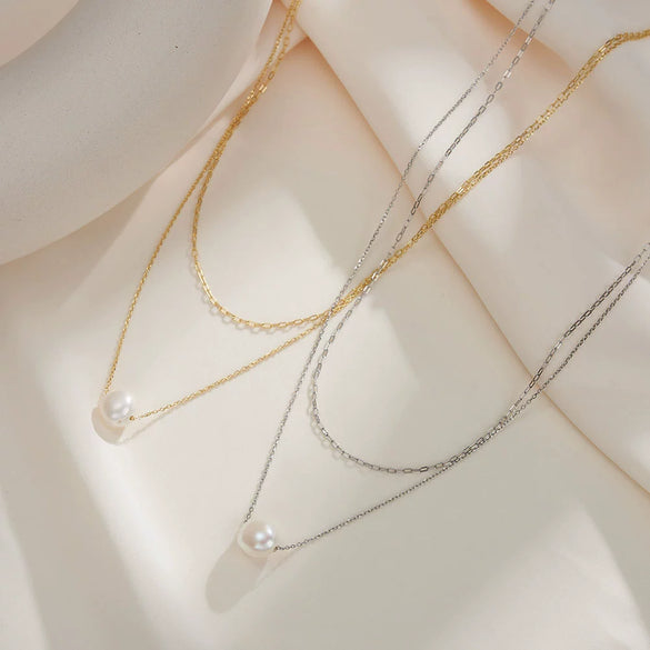 Wholesale Women's Minimalist Natural Geometric S925 Sterling Silver Pearl Necklace With Electroplating