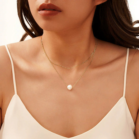 Wholesale Women's Minimalist Natural Geometric S925 Sterling Silver Pearl Necklace With Electroplating