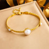 Wholesale Women's Minimalist Natural Round Pearl Diamond Twist Chain Stainless Steel Necklace With Electroplating