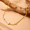 Wholesale Women's Minimalist Natural Round Pearl Diamond Twist Chain Stainless Steel Necklace With Electroplating