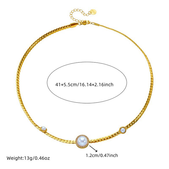 Wholesale Women's Minimalist Natural Round Pearl Diamond Twist Chain Stainless Steel Necklace With Electroplating