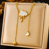 Wholesale Women's Minimalist Natural Round Pearl Diamond Twist Chain Stainless Steel Necklace With Electroplating
