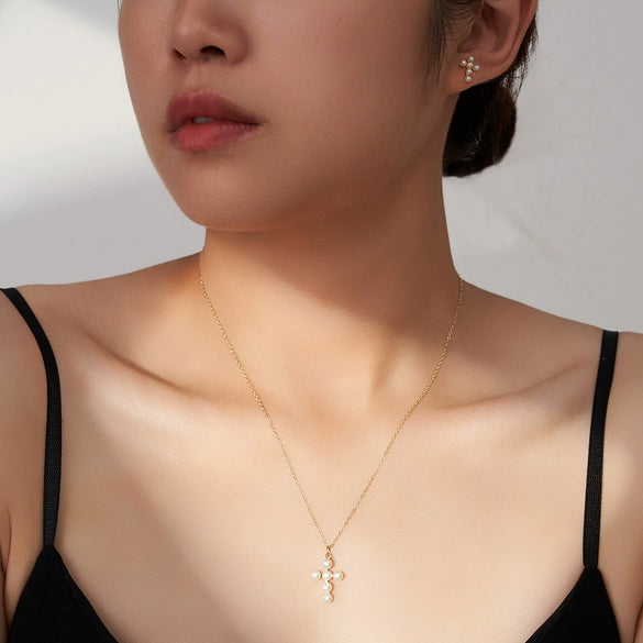 Wholesale Women's Minimalist Natural S925 Sterling Silver Electroplated Cross Necklace