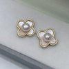 Wholesale Women's Minimalist Pearl Earrings With 925 Silver Needles And Four Leaf Clover Design