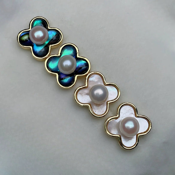 Wholesale Women's Minimalist Pearl Earrings With 925 Silver Needles And Four Leaf Clover Design