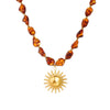 Wholesale Women's Minimalist Retro Goldplated Stainless Steel Beaded Necklace With Asymmetrical Maillard Color Sun Pendant