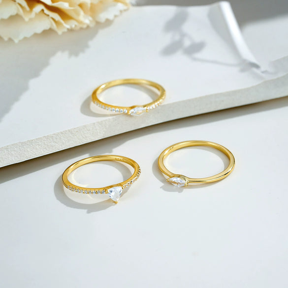 Wholesale Women's Minimalist S925 Sterling Silver Ring With Microinlaid Zircon Geometric Pattern Electroplated Platinum 18K Gold
