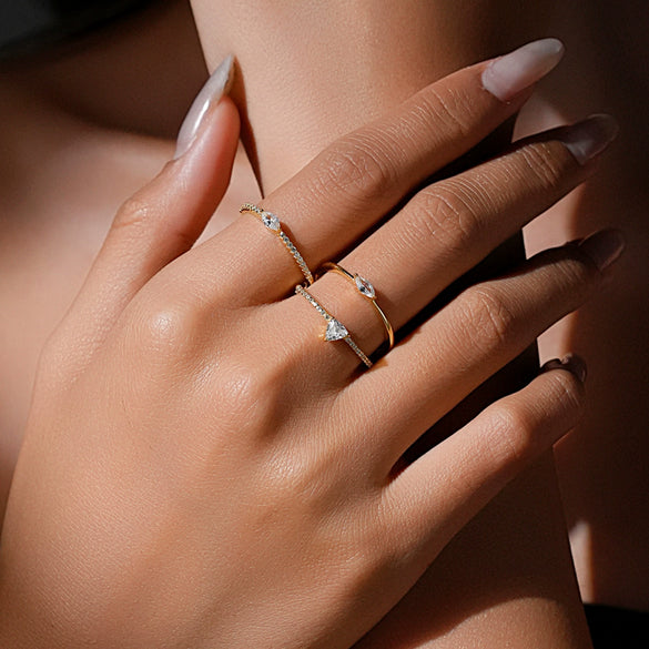 Wholesale Women's Minimalist S925 Sterling Silver Ring With Microinlaid Zircon Geometric Pattern Electroplated Platinum 18K Gold