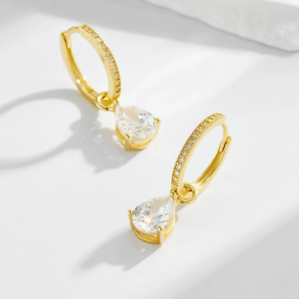 Wholesale Women's Minimalist S925 Sterling Silver Water Drop Zircon Earrings