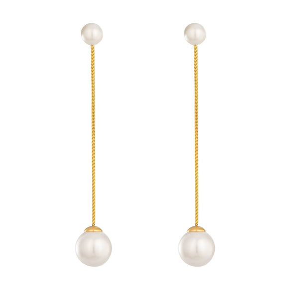 Wholesale Women's Minimalist Simple Modern Geometric Pearl Tassel Stainless Steel Earrings With Vacuum Real Gold Plating In Pvd Furnace