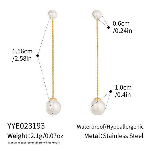 Wholesale Women's Minimalist Simple Modern Geometric Pearl Tassel Stainless Steel Earrings With Vacuum Real Gold Plating In Pvd Furnace