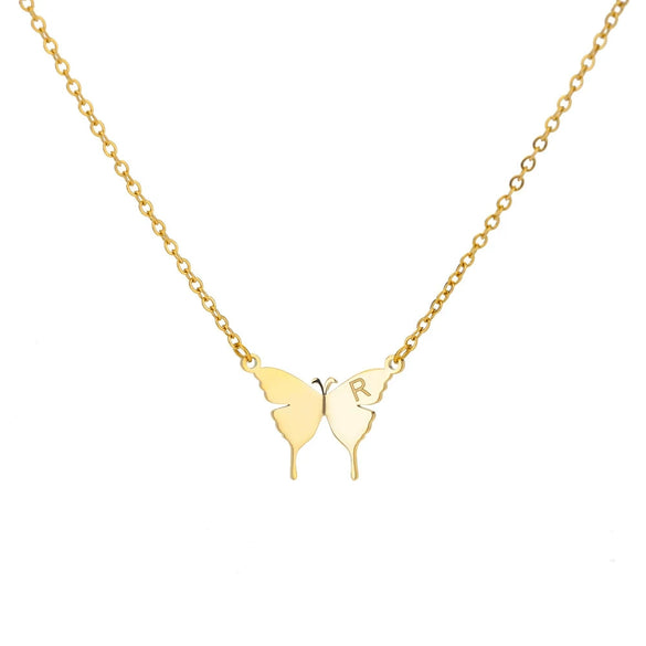Wholesale Women's Minimalist Stainless Steel And Copper Golden Micropaved Butterfly Necklace