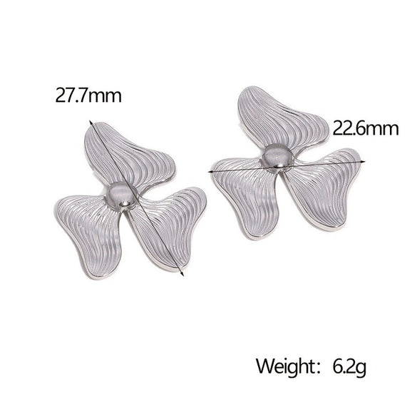 Wholesale Women's Minimalist Stainless Steel Electroplated Threepetal Flower Design Earrings